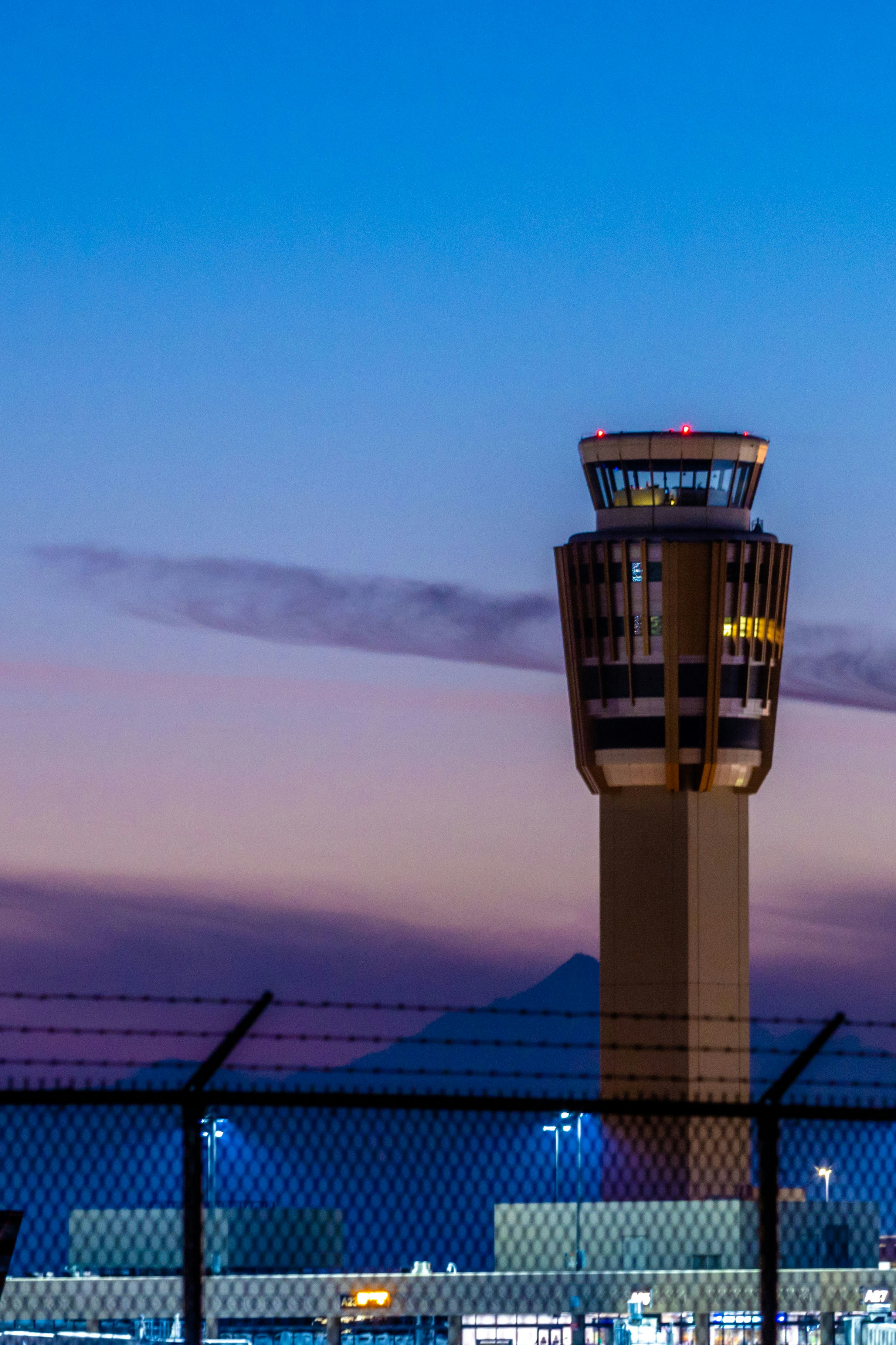 ATC tower at sunset